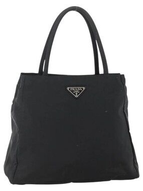 PRADA Hand Bag Nylon Black Silver Auth bs34251